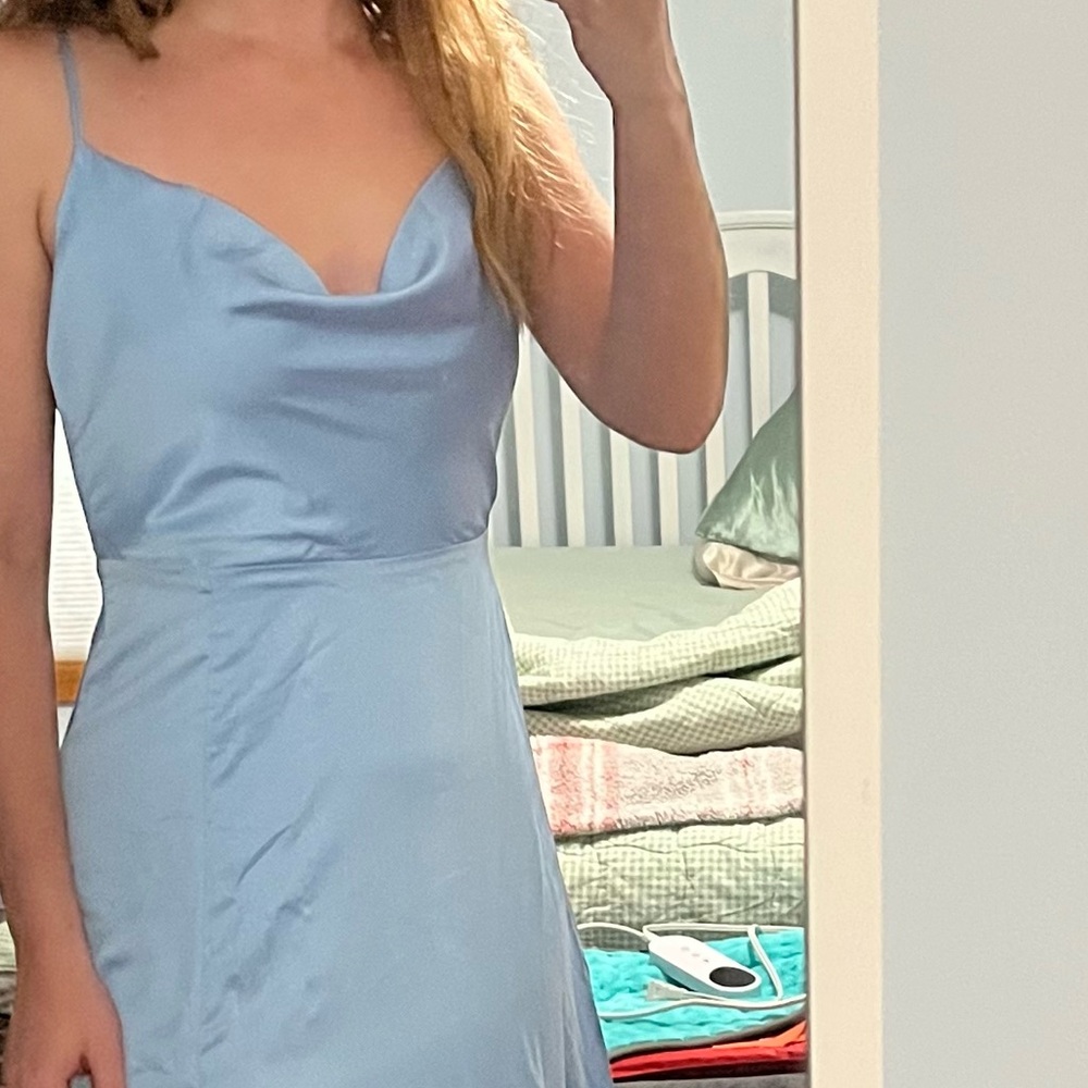 Lulus-Formal Invitation Light Blue Satin Cowl Neck Maxi Dress